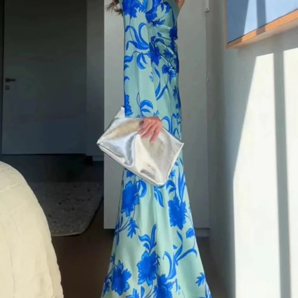 Floral Print One-Shoulder Maxi Dress