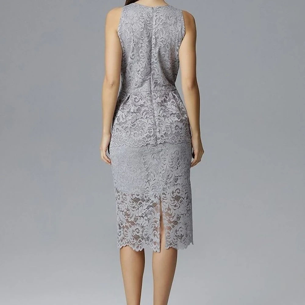 Sleeveless Lace Evening Dress with Basque