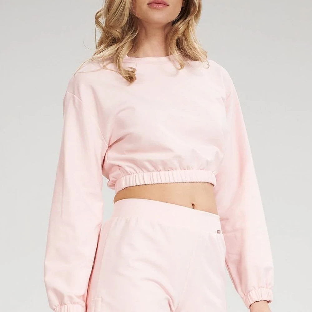 Cropped Long Sleeve Sweatshirt with Elastic Hem