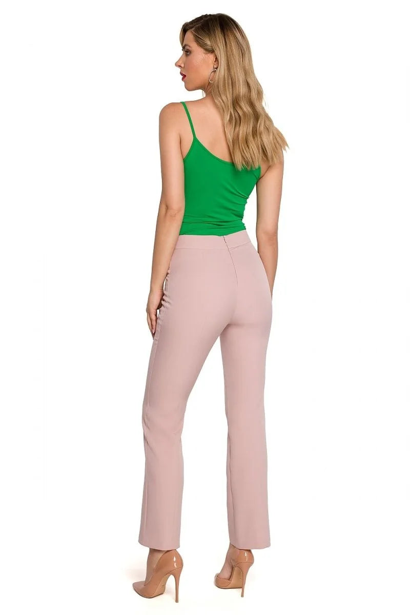 Light pink straight-leg trousers with a regular fit, shown on a model from the back.