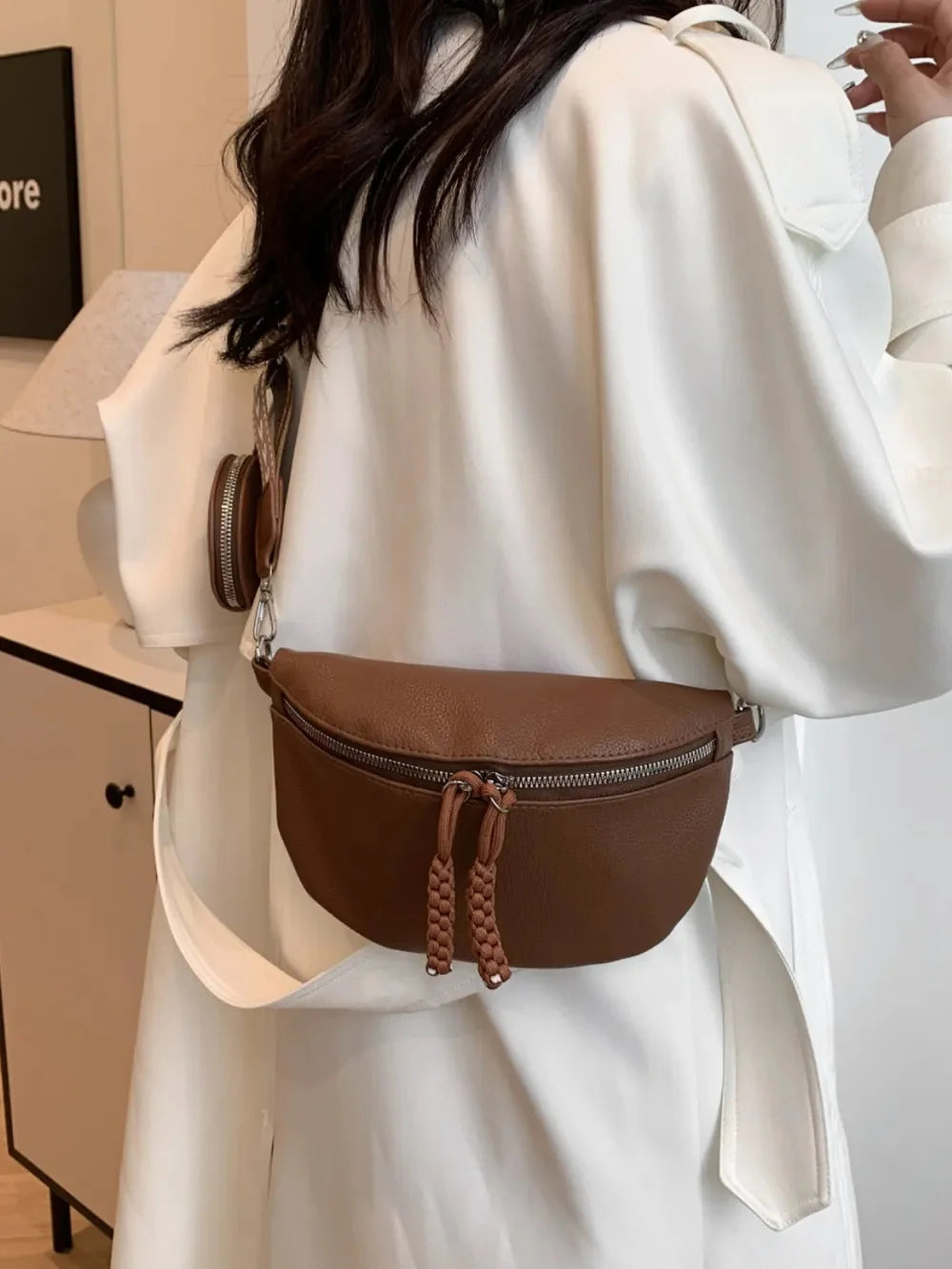 Brown PU Leather Crossbody Bag with Coin Purse
