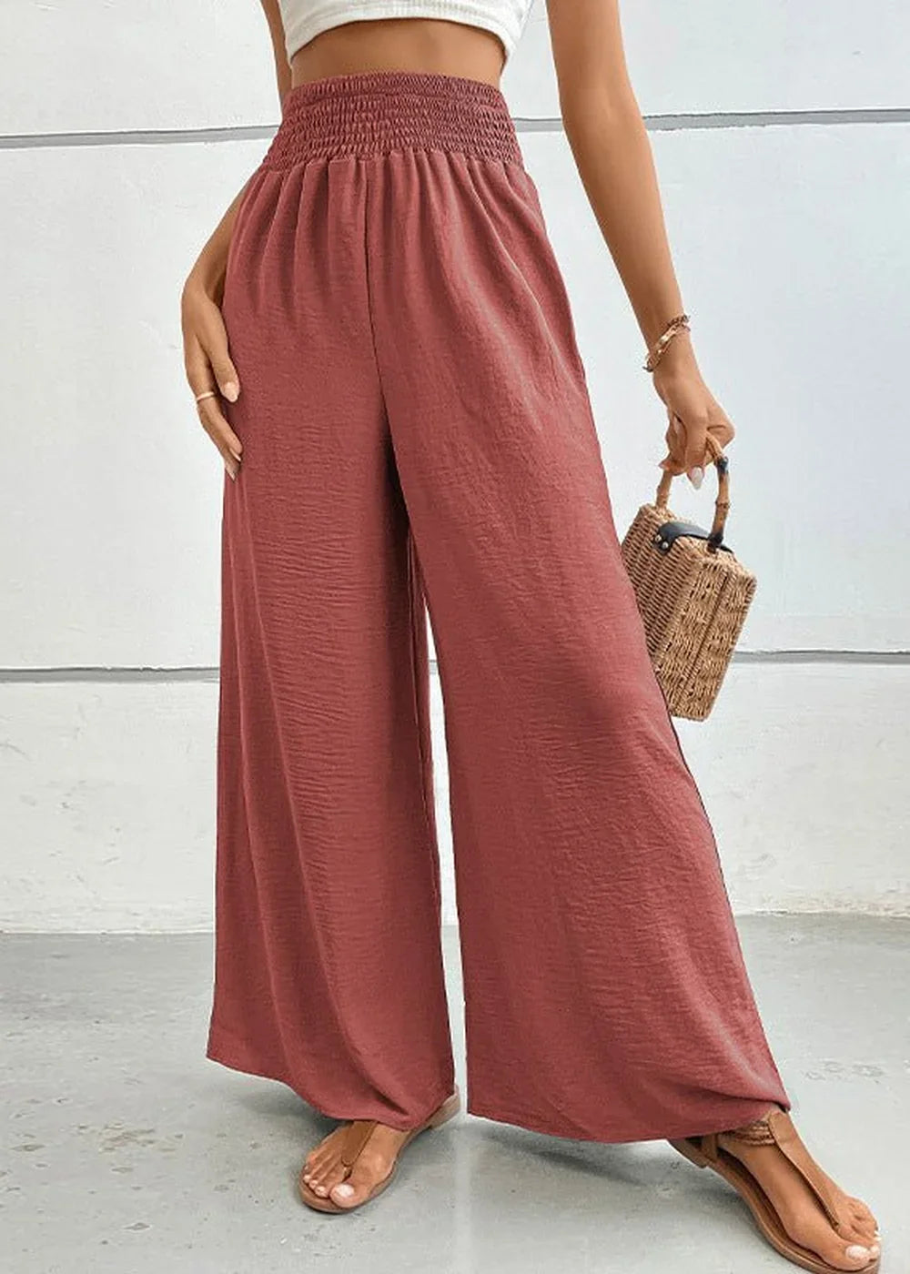 Red flared wide-leg pants