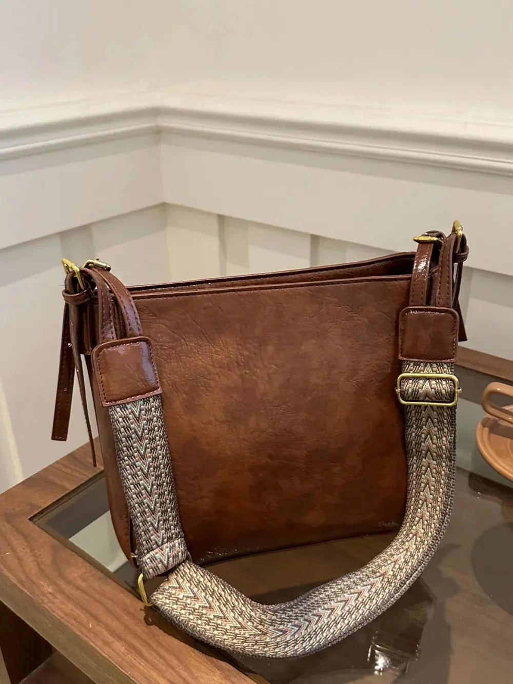 PU Leather Adjustable Strap Crossbody Bag with Pouch