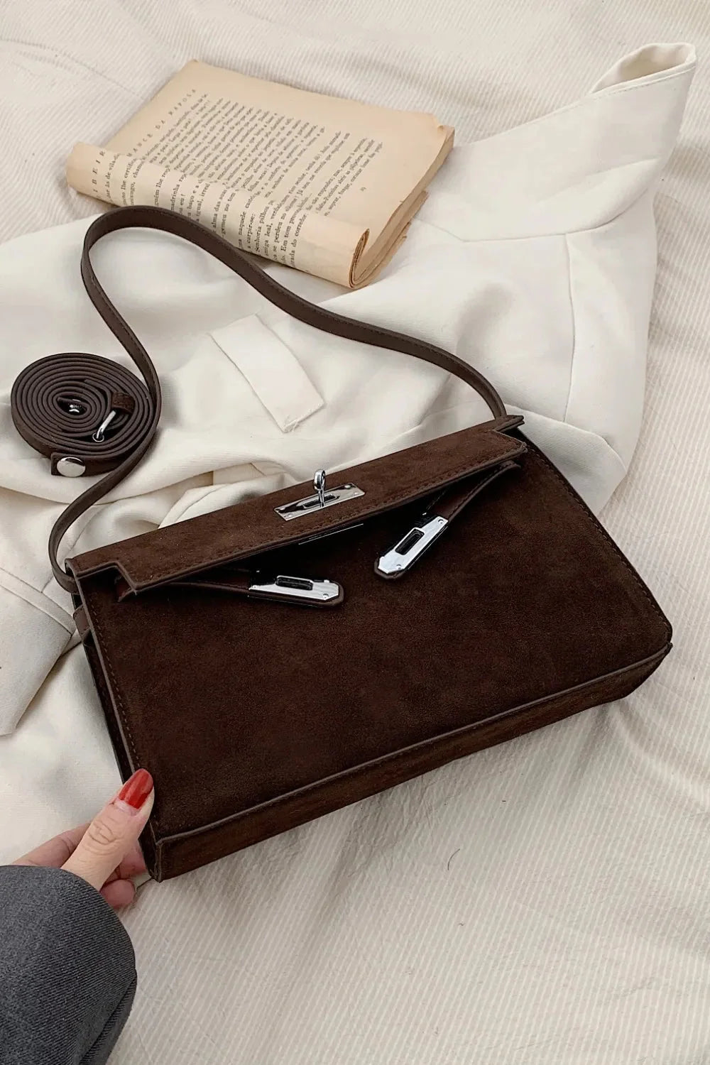 Small Suede PU Leather Shoulder Bag with Handles
