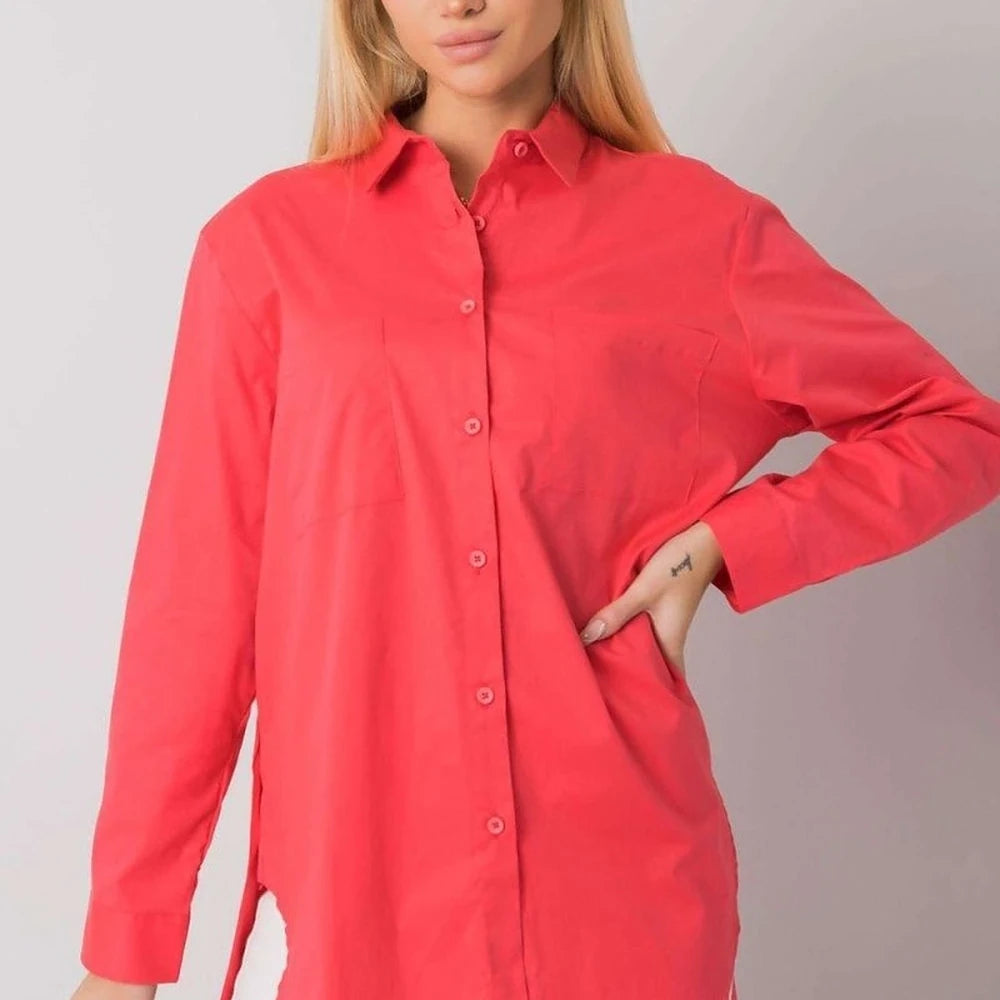 Women's White Cotton Button-Up Long Sleeve Shirt