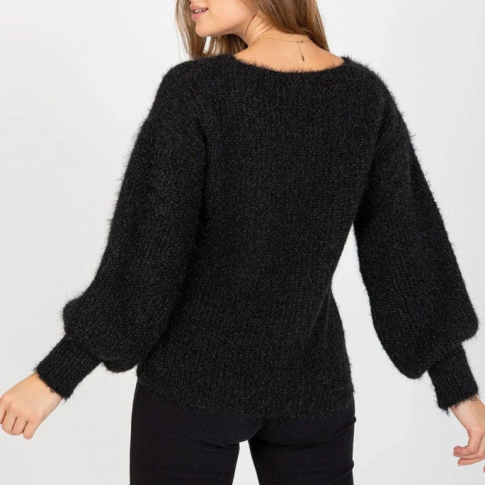 Women's Heart Neck Jumper - Acrylic, Moher, Wool Blend