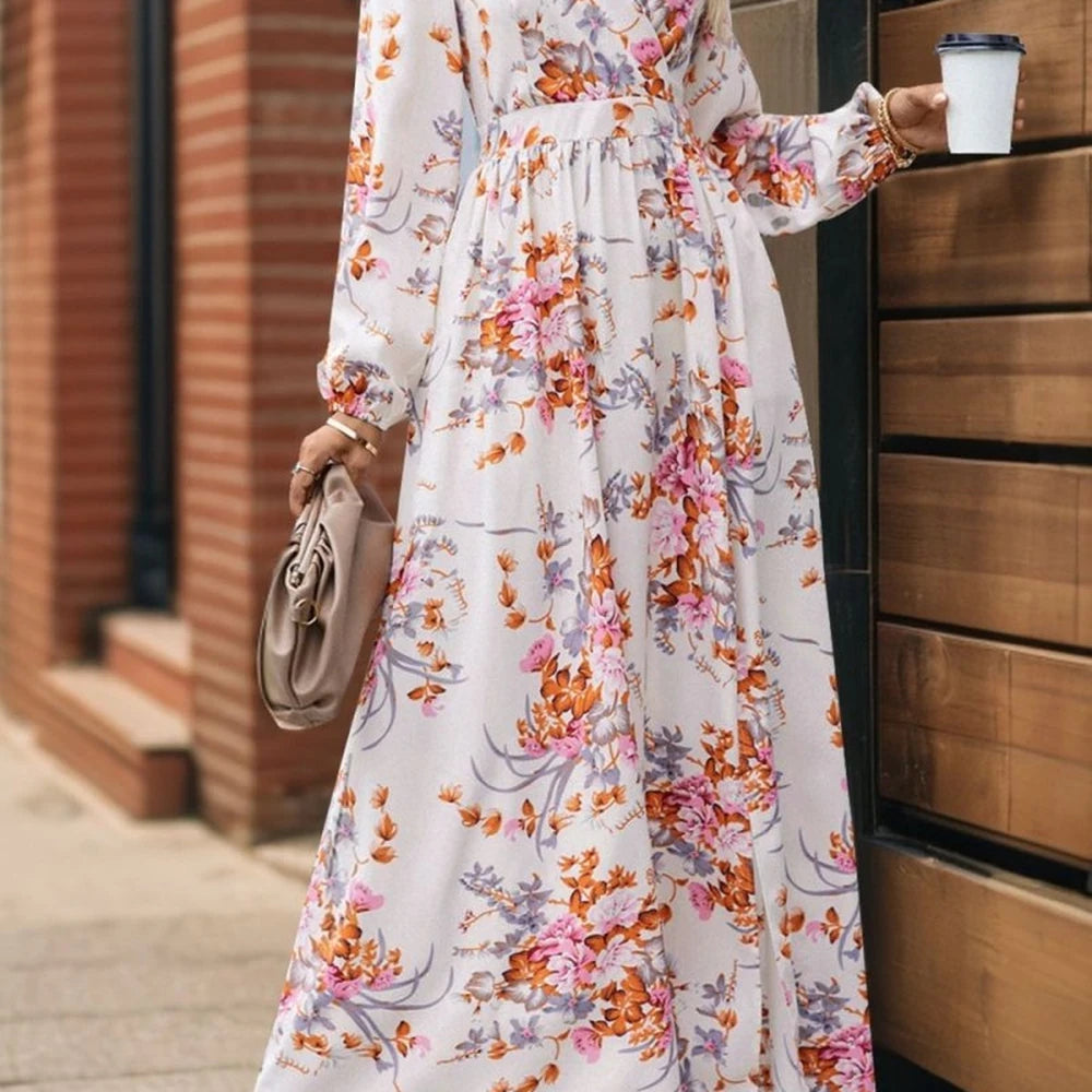 Printed Surplice Maxi Dress with Slit