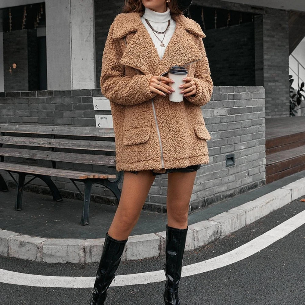 Collared Zip-Up Teddy Jacket