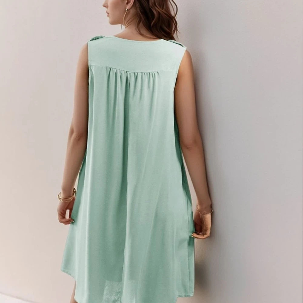 Button Detail Sleeveless Mini Dress