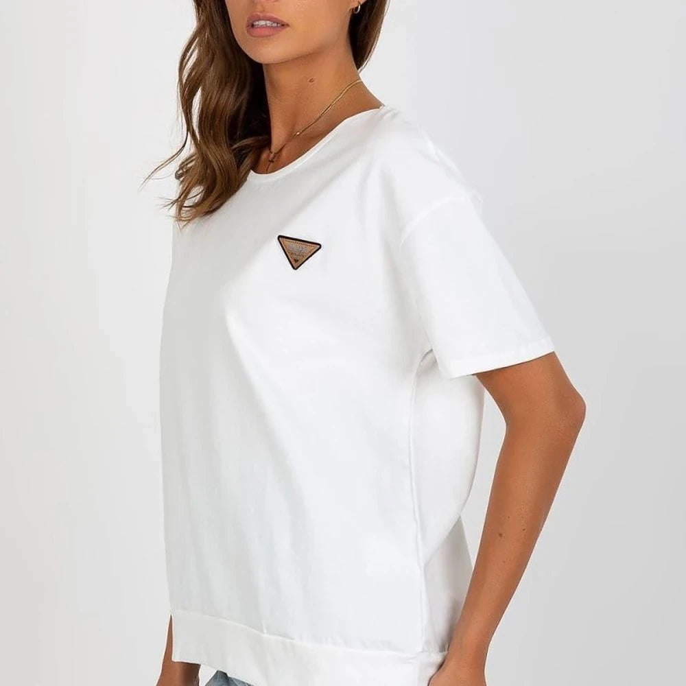 Cotton Blend Blouse with Round Neck