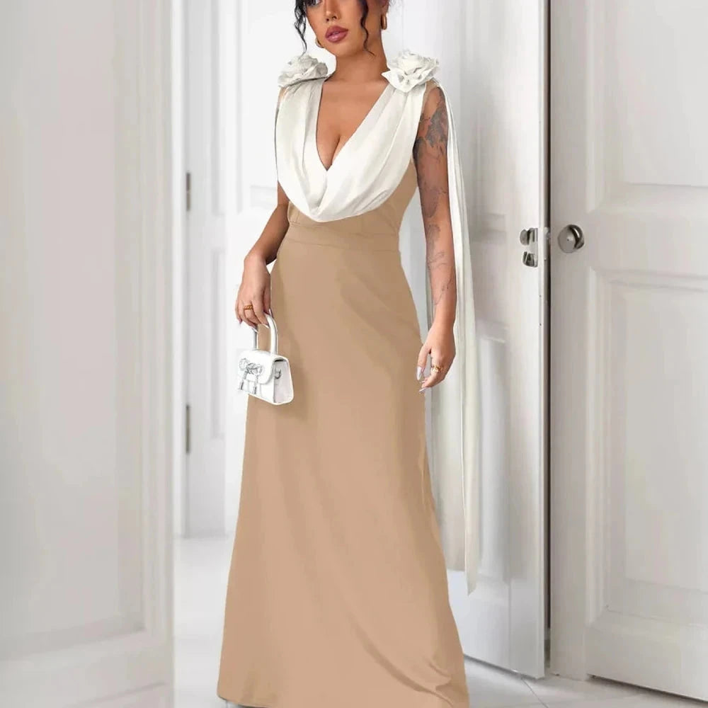 Floral Applique Two Tone Maxi Dress