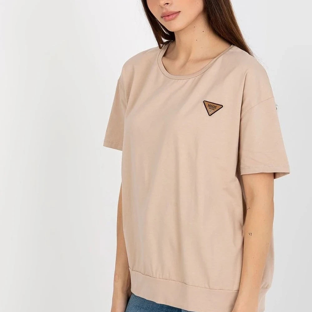 Cotton Blend Blouse with Round Neck
