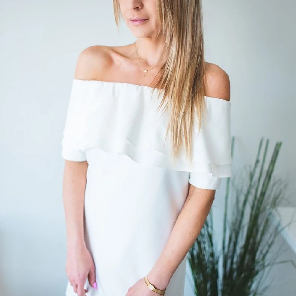 Spanish Neckline Short Sleeve Cocktail Dress