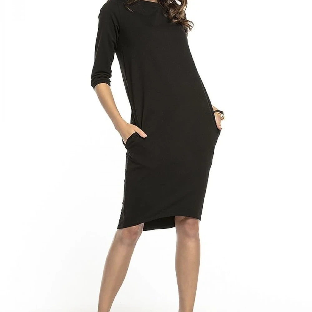 Loose Day Dress with Tie Belt & 3/4 Sleeves