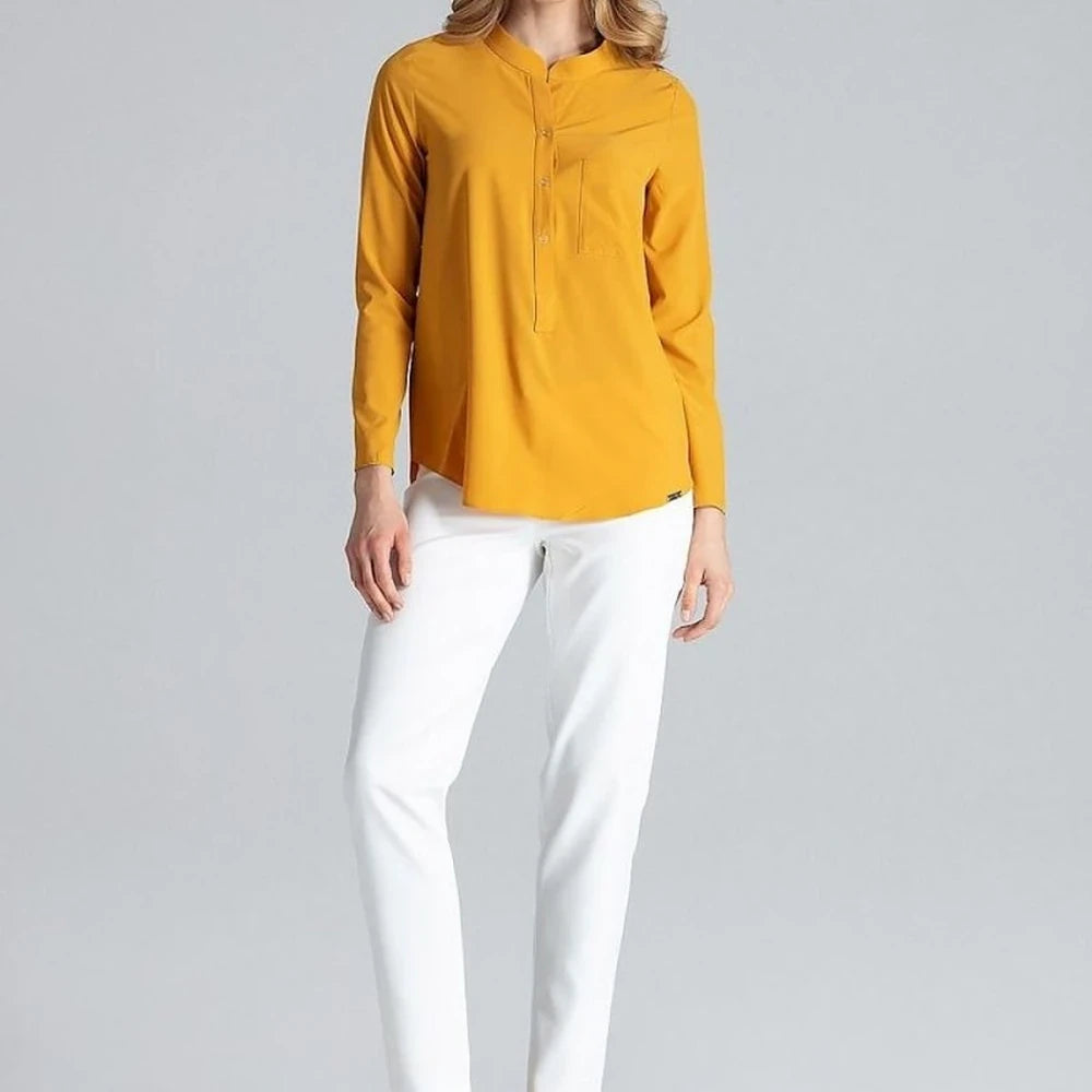 Long Sleeve Blouse with Stand-Up Collar