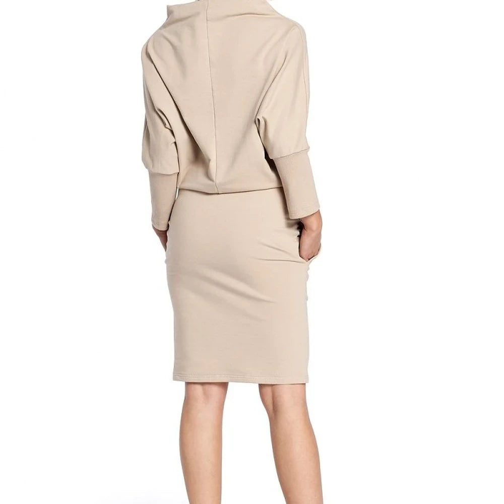 Ribbed Sleeve Midi Dress with Pockets