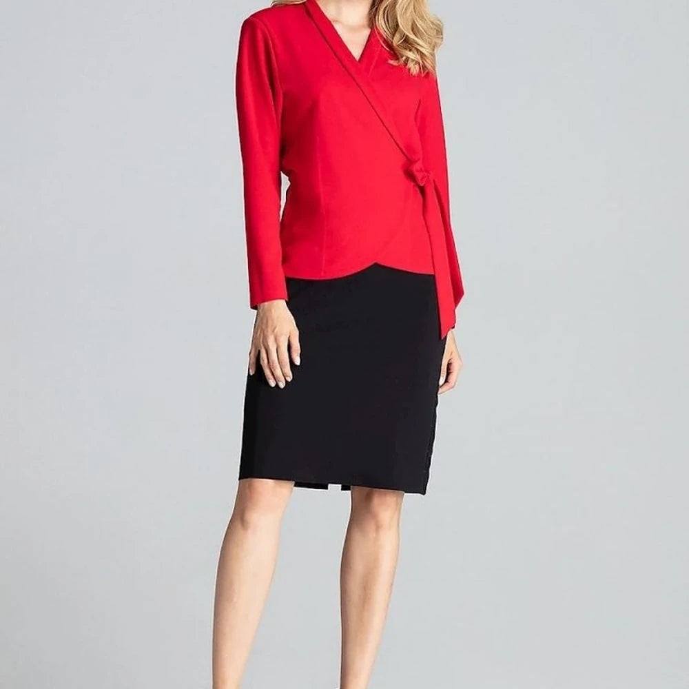 Red Tie Waist Blouse with Long Sleeves