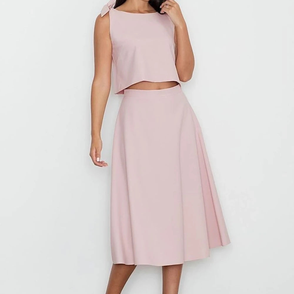 Stylish Skirt Set with Loose Top - Beige