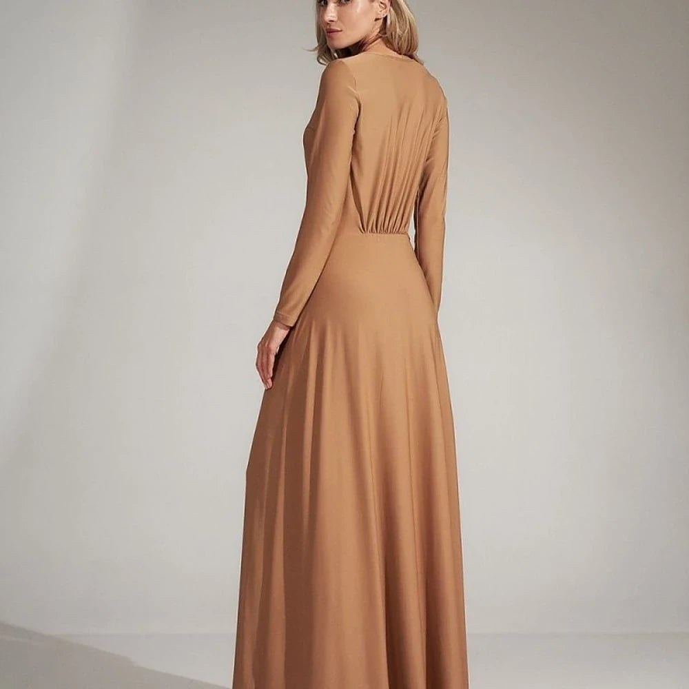 Flared V-Neck Dress with Slit