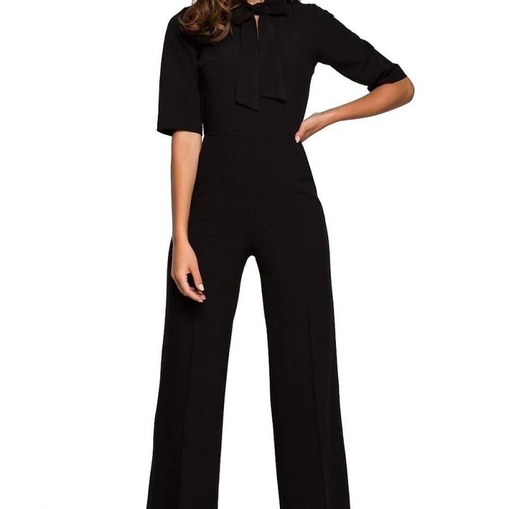 Wide Leg Jumpsuit with V-Neck Tie