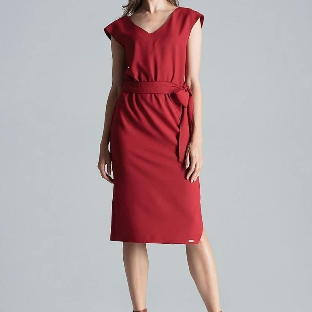 Navy Blue V-Neck Midi Dress