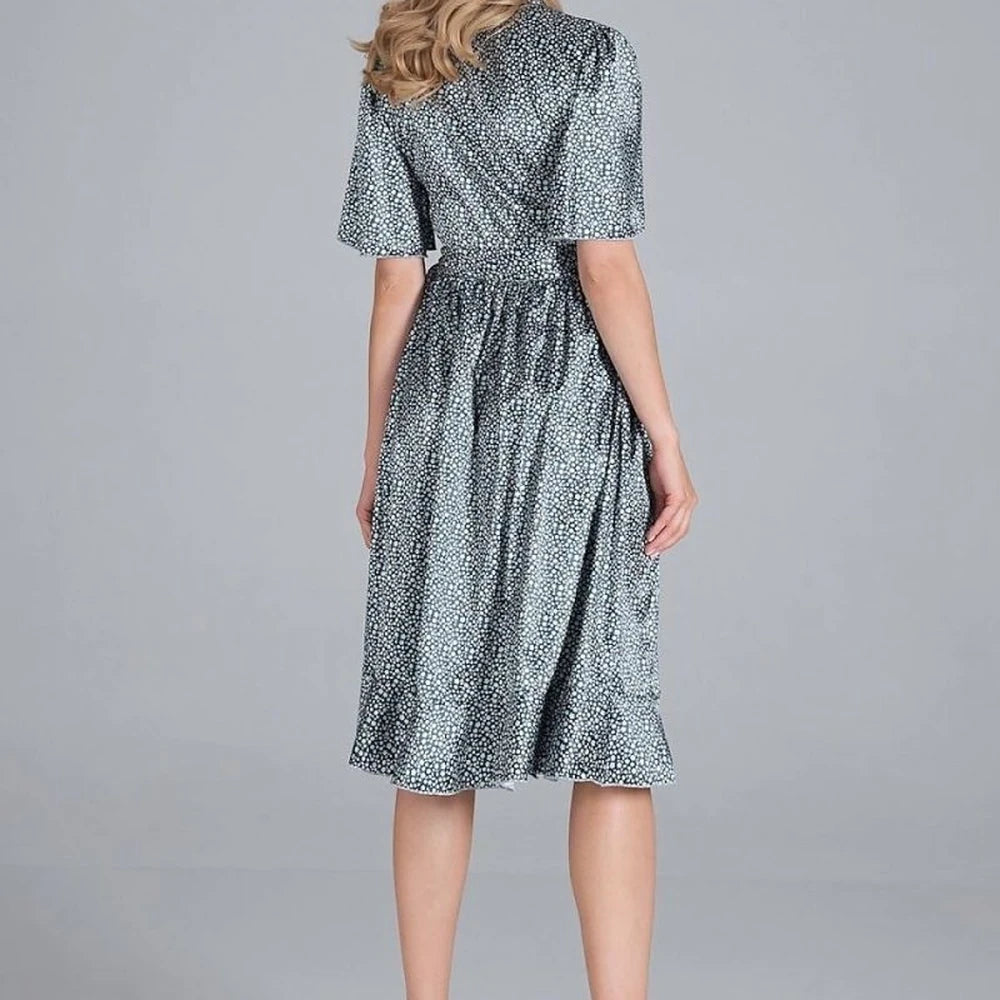 Satin Envelope Midi Dress | Flared Bottom
