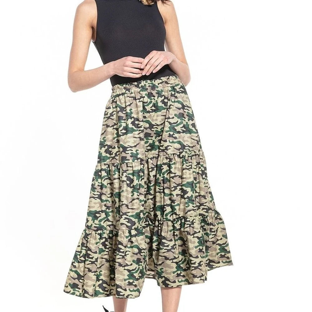 Floral Print Cotton Midi Skirt
