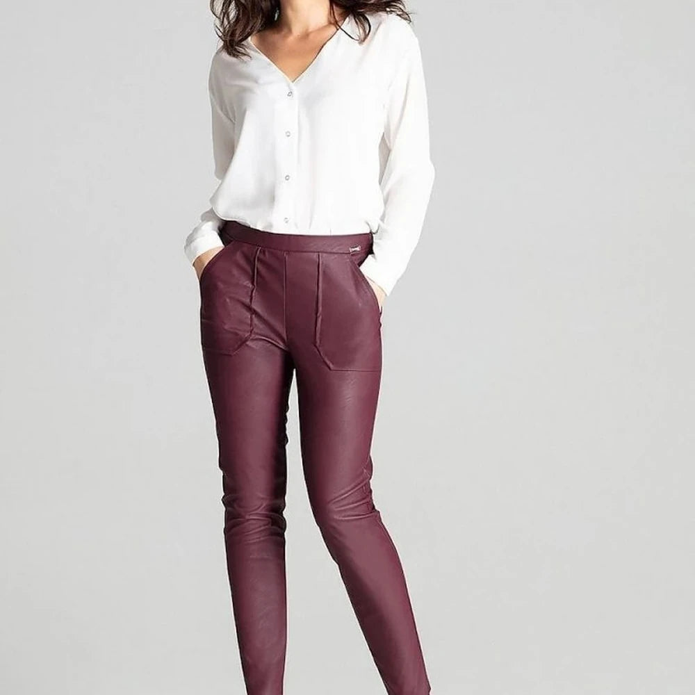 Grey Faux Leather Trousers