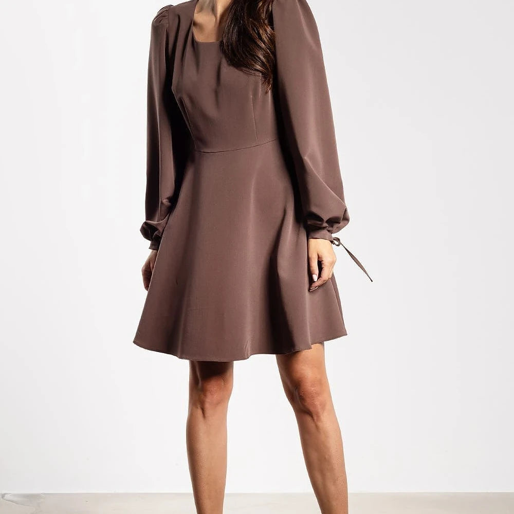 Flared Mini Dress with Puffy Sleeves