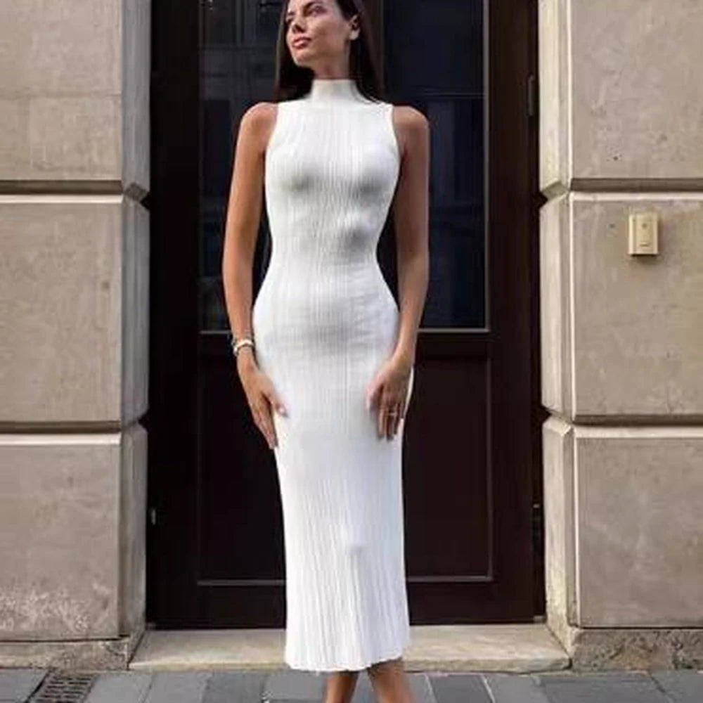 Knit Turtleneck Sleeveless Sheath Dress