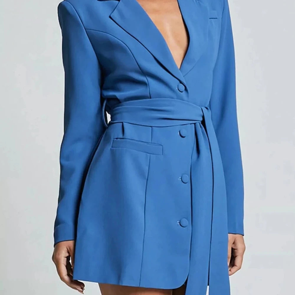 Lapel Collar Tie Waist Blazer