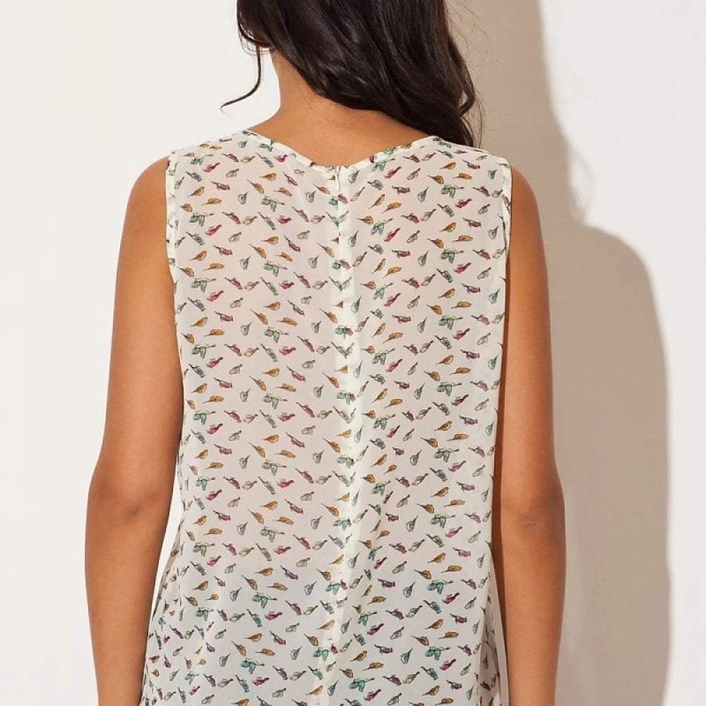 Pink Chiffon Blouse with Bird Print