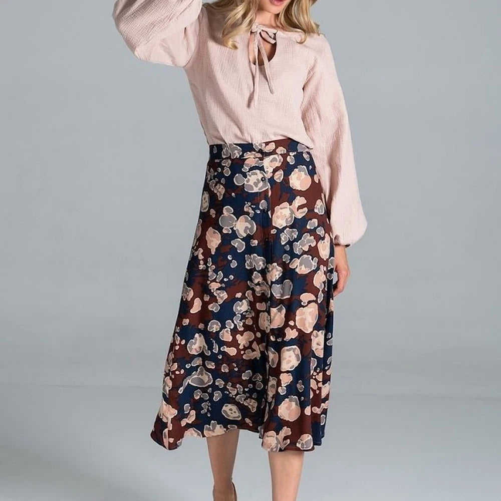 Trapeze Midi Skirt with Front Buttons