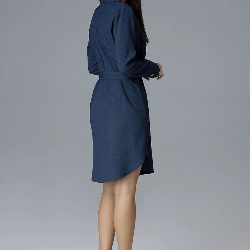 Shirt Dress with Tie Belt - Blue