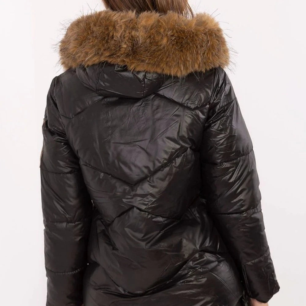 Women's Quilted Down Jacket with Detachable Fur Hood