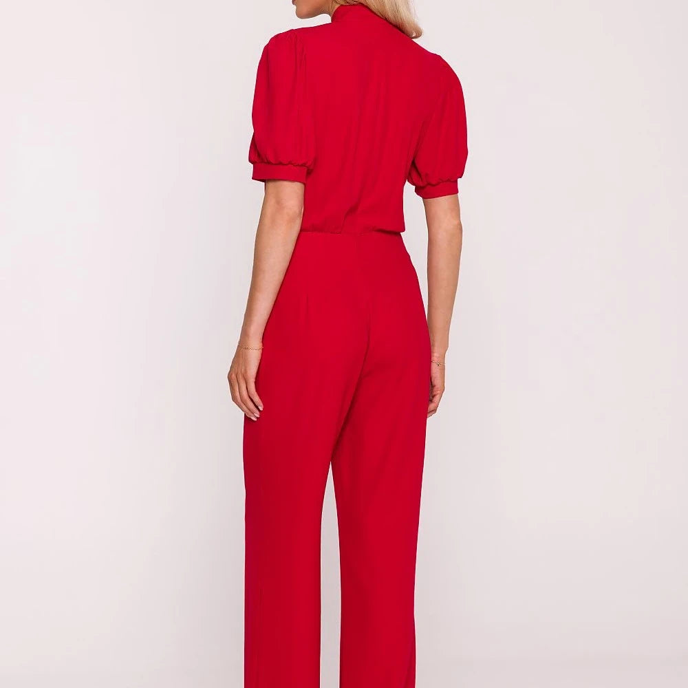 Women's Elegant Suit V-Neck Wide Leg Trousers