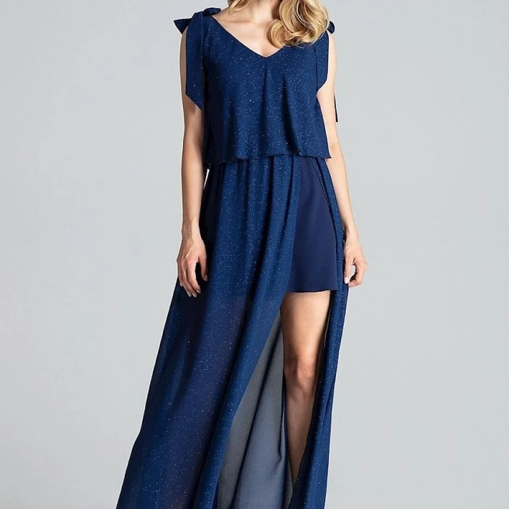 Navy Blue Sleeveless Maxi Dress with Slit