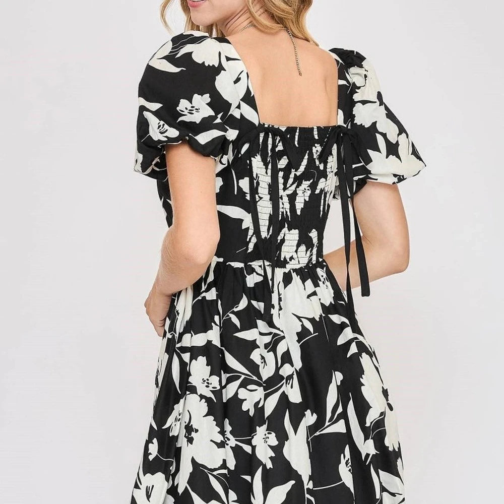 Floral Babydoll Dress with Tie Belt - Plus Size