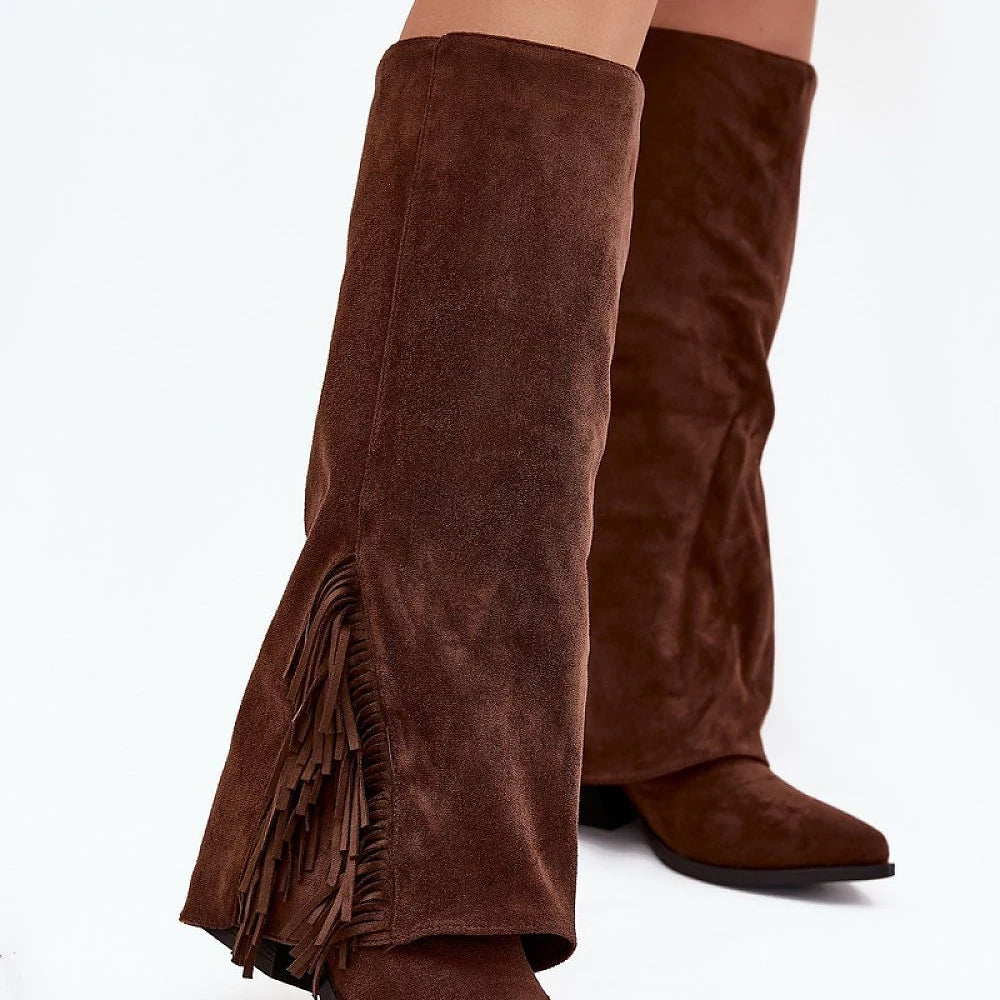 Eco-Suede Cowboy Boots with Chunky Heel