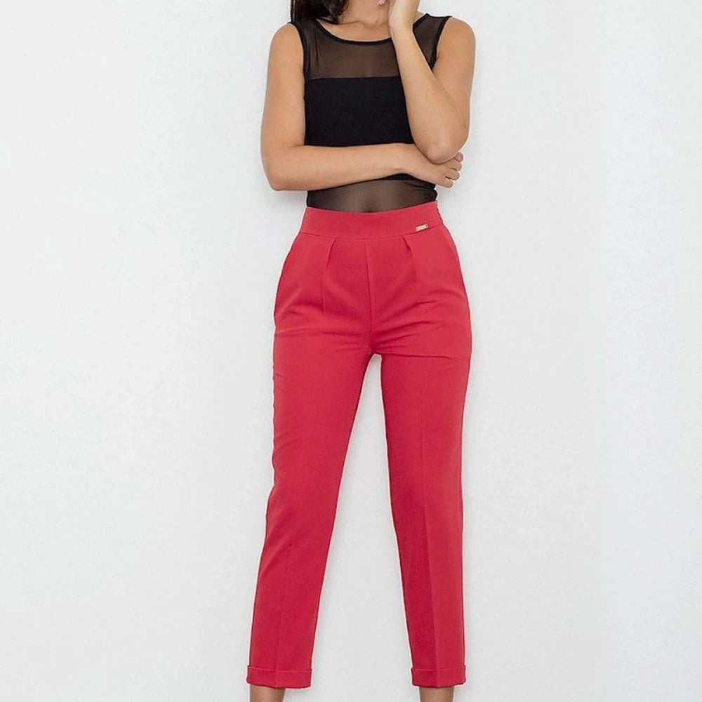 Cropped Trousers with Wide Waistband