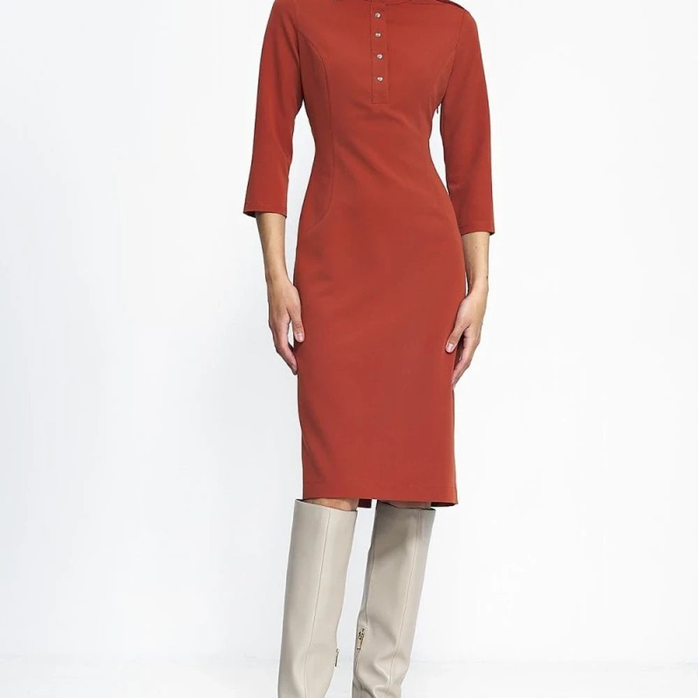 Waisted Day Dress with Zipper and Press Studs