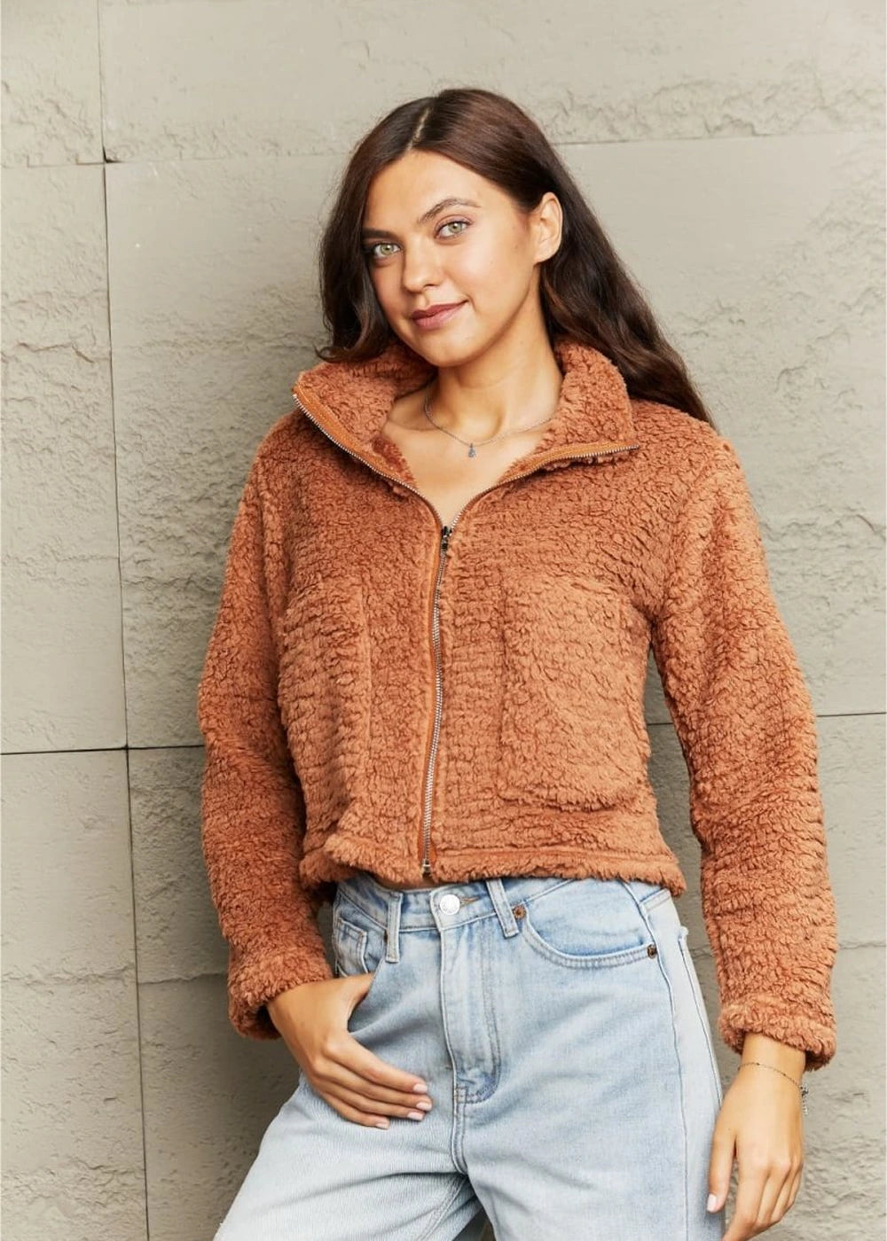 Polyester zip-up teddy jacket