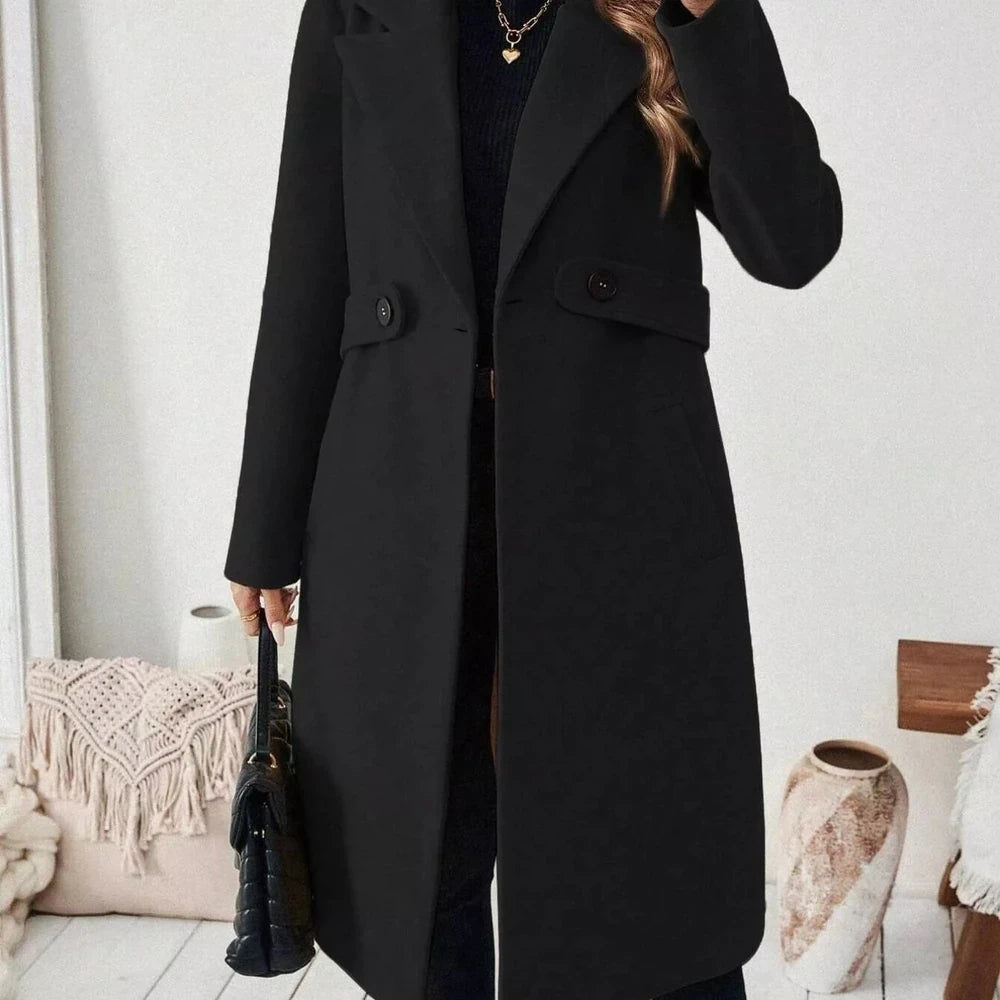 One Button Wool Blend Overcoat