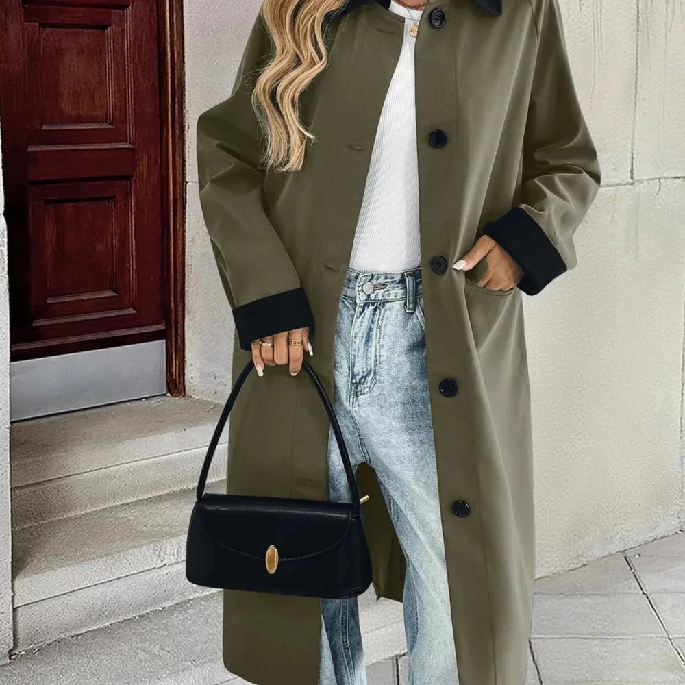Contrast Collar Button Up Coat