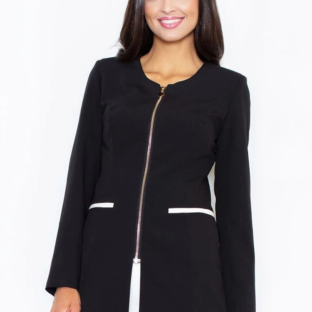 Beige Knit Long Jacket with Zipper