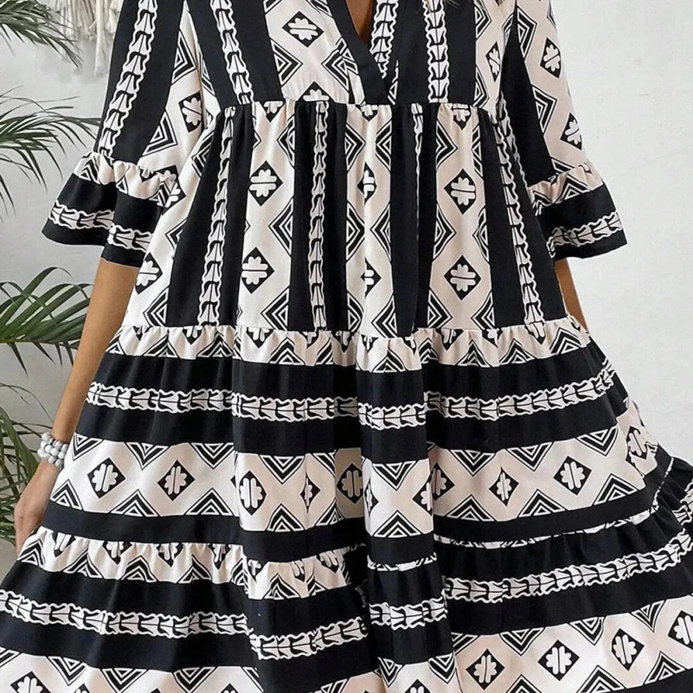 Black Tiered Half Sleeve Dress