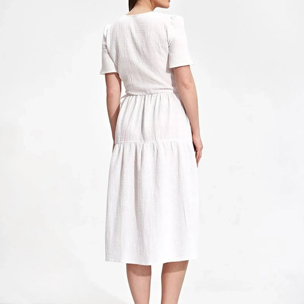 Summer Midi Dress with Envelope Neckline