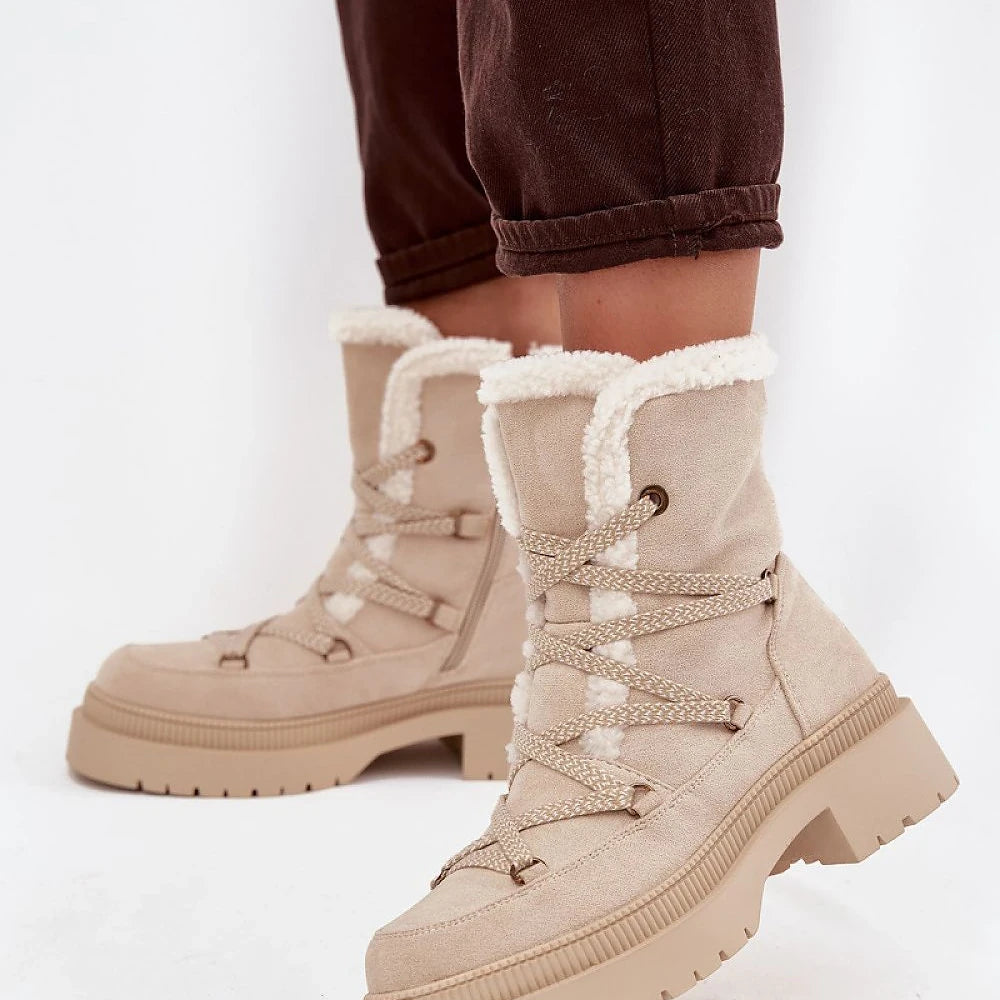 Women's Beige Suede Snow Boots