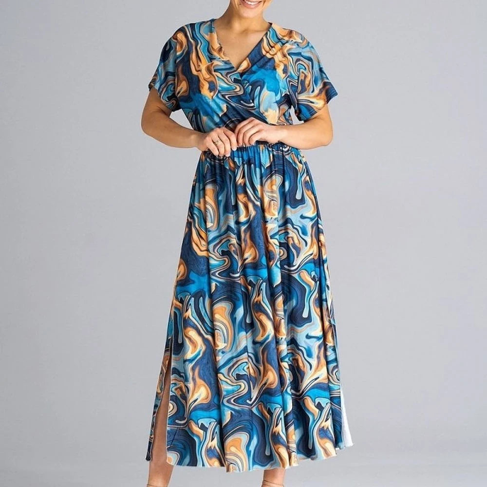 Flowy Overlapping Neckline Day Dress