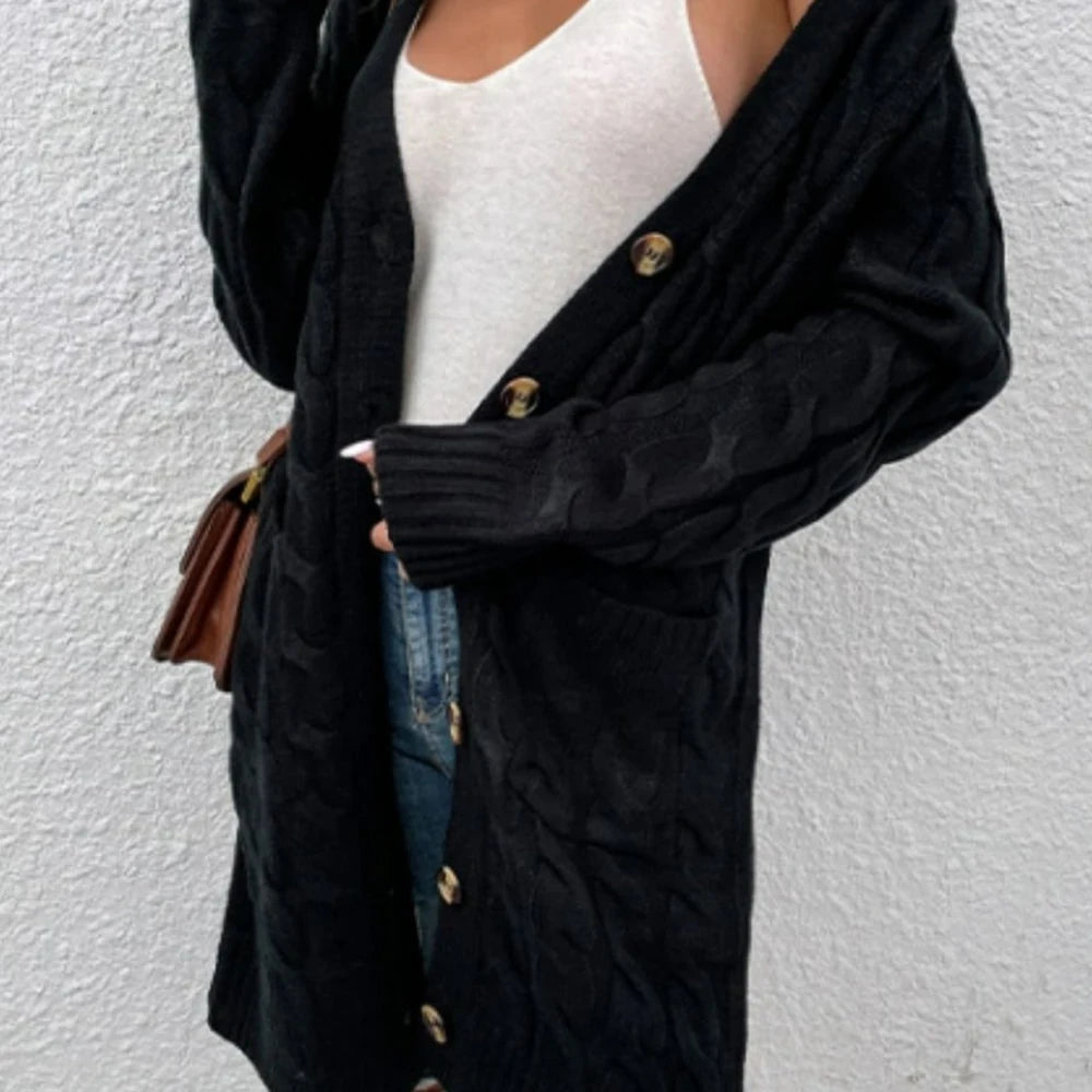 Cable-Knit Button Down Cardigan with Pockets